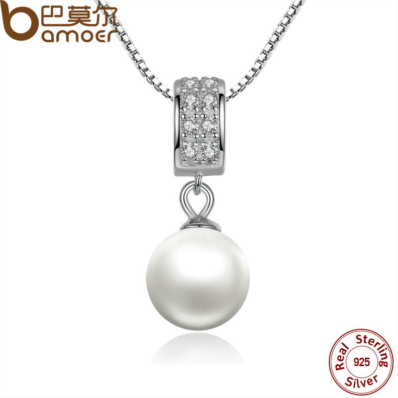 Sterling Silver Necklace with Single Pearl